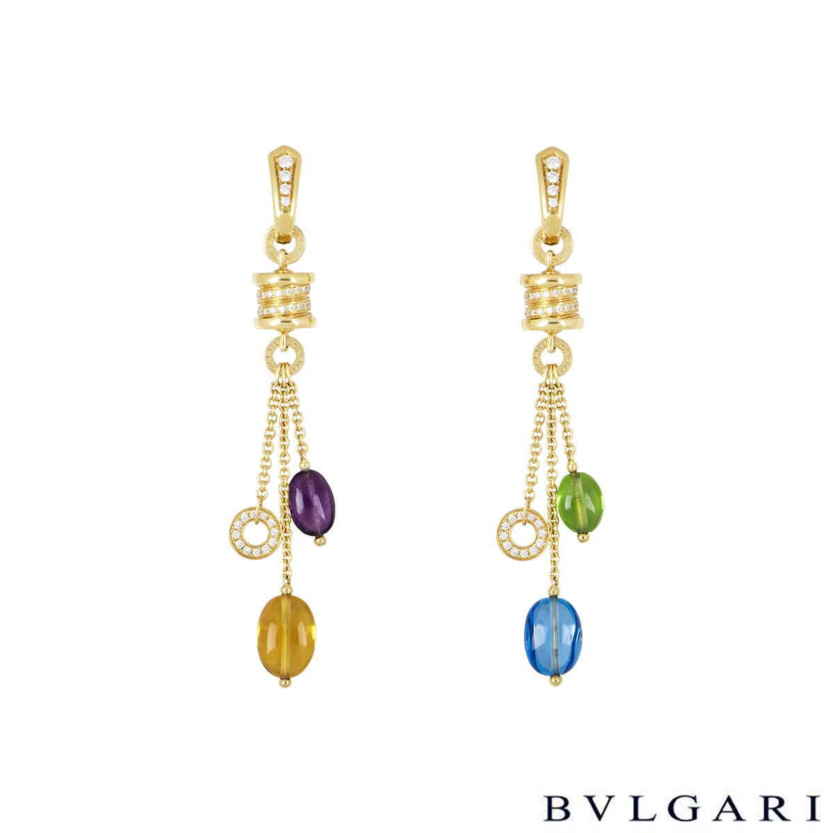 Bvlgari Yellow Gold Multi Gemstone B Zero1 Earrings Rich Diamonds